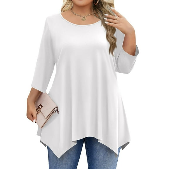 TQWQT Womens Plus Size Fall Tops 2024 Flowy Crewneck T Shirts Basic Plain Tshirts Long Sleeve Tee Shirt Tops Loose Casual Blouses White 4XL