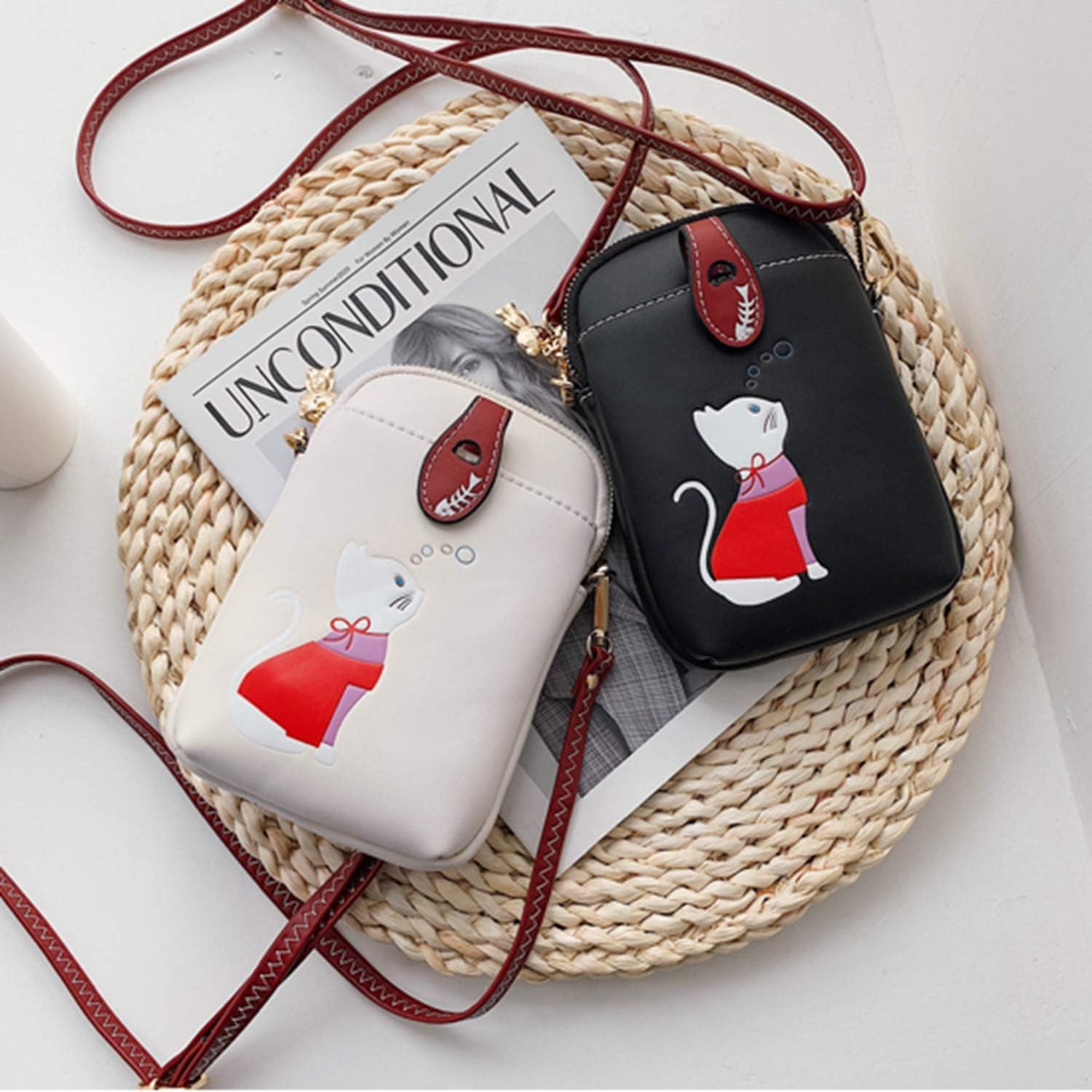 Small Crossbody Phone Bag for Women Leather Cute Cat Cellphone Purse Shoulder Bags PU Wallet