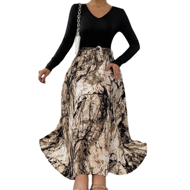 Vestido de fiesta informal con diseño de trompeta floral vintage para mujer Adepaton BST3001973-4