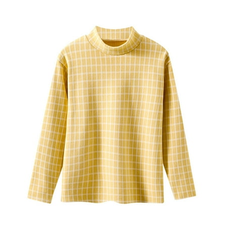 Wxolcjlv Big Girls Basic T-Shirt Plaid Long Sleeve High Collar Tee Tops Thick Warm Winter Casual Undershirt Sizes 8-9