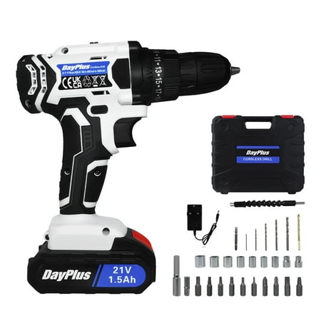 

Autofu Cordless Drill Driver 21V Impact Drill with 1500mAh Battery 3/8 Inches Keyless Chuck 2 Speed Max 1400RPM 25+1 Torque LED Light Compact Drill with 29pcs Drill/Driver Bits and Case