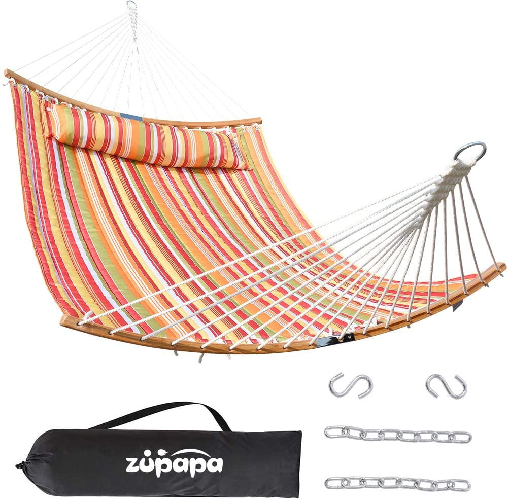 Zupapa Quilted Double Hammock for Camping Patio Yard,Orange Strips