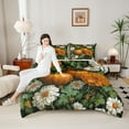 thumbnail image 4 of Feelyou Teens Autumn Pumpkin Full Size Comforter Sets, Rustic Groovy Flower Bedding Comforter Set, Bohemian Hippie Style Reversible Bedding Sets, Lightweight Room Decor, 3pcs, 4 of 8
