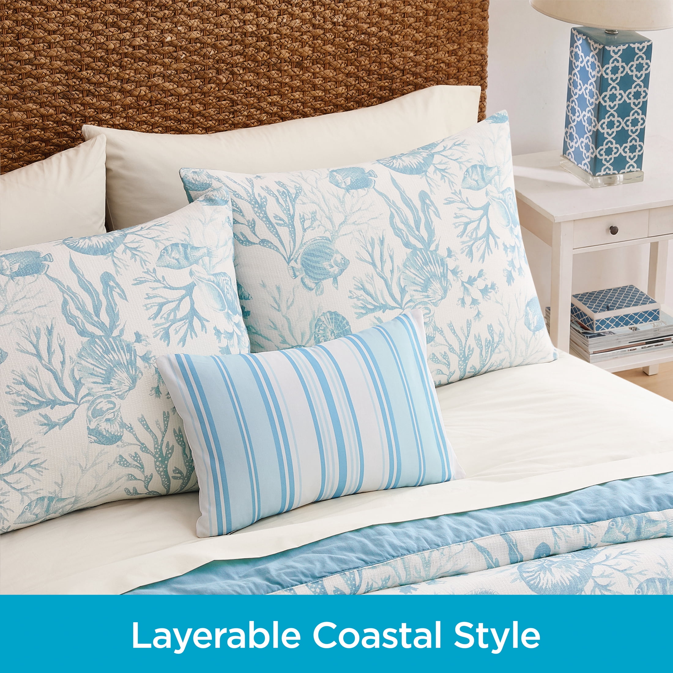 Coastal Living 12" x 18" Blue Striped 100% Cotton Decorative Throw Pillow for Couch or Bed