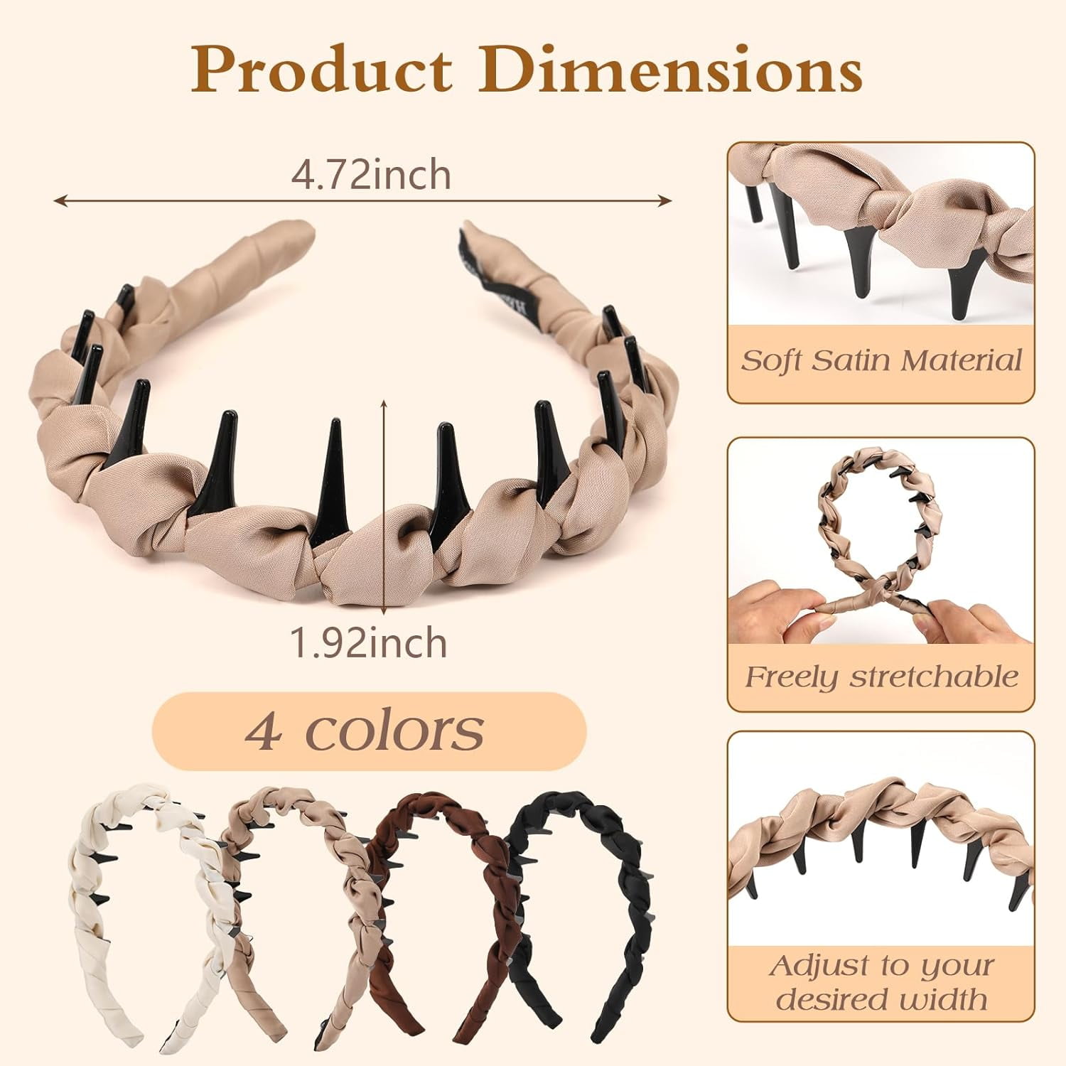 Zig Zag Headbands - Non Slip Satin Braided Comb Headband with Teeth - Plastic Retro High Skull Headband Fashion Accessories