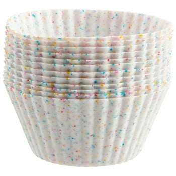 Trudeau Silicone 12 Count Standard Muffin Baking Cups Cake Pan, Multi-Color Confetti, Dishwasher Safe
