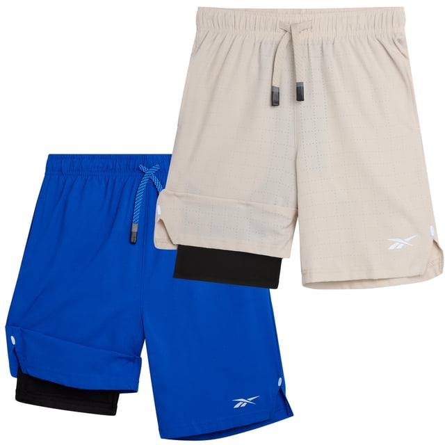 Shorts deportivos Reebok para niño, pack de 2, secado rápido, con compresión