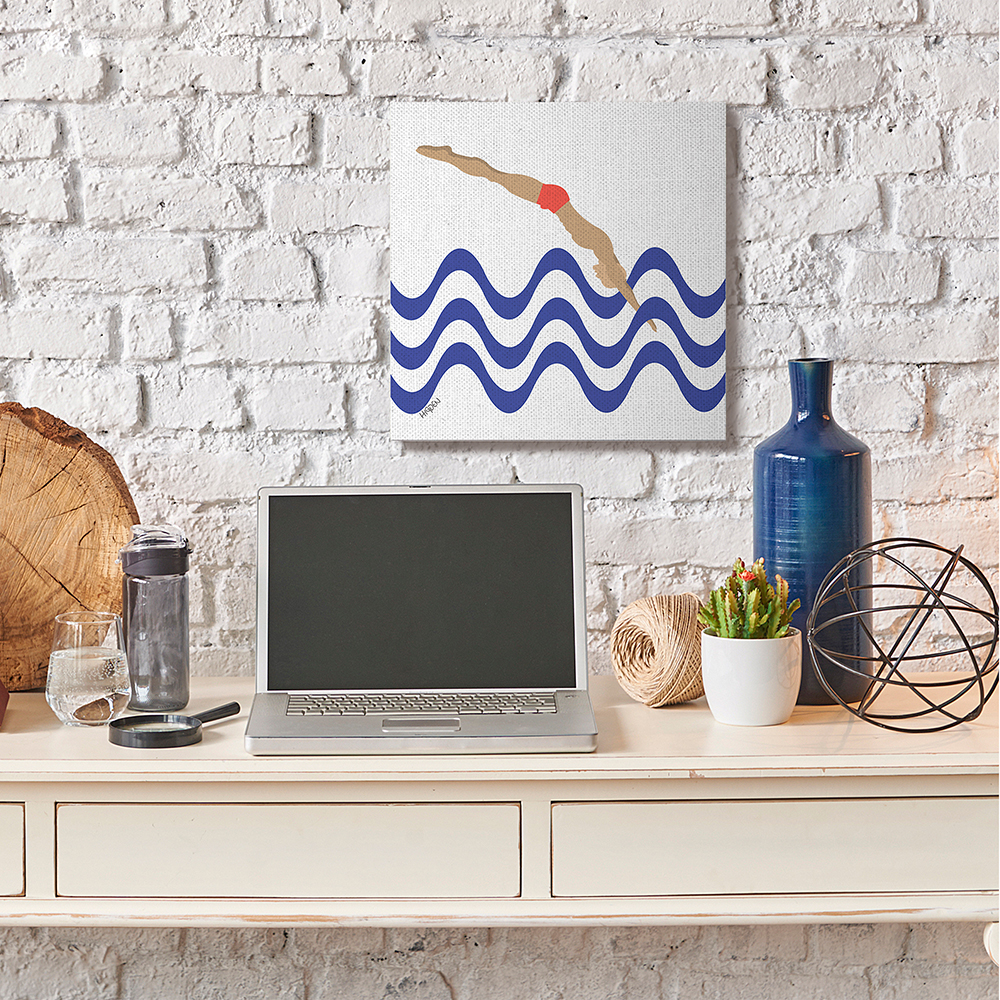 Stupell Industries Minimal Male Diver Abstract Blue Nautical Waves Canvas Wall Art by Mark Higden