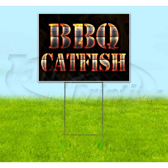 Bbq Catfish (18" x 24") Yard Sign, Includes Metal Step Stake