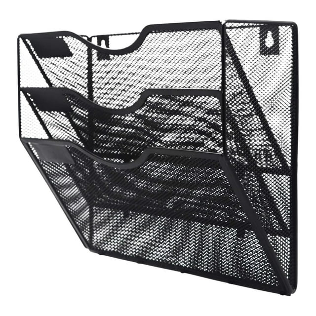 Organizador de archivos de pared de malla, soporte para colgar con 3 bolsillos, estante para revistas de Metal, soporte de 3 niveles para la escuela