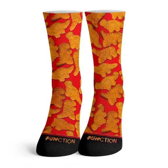 Function - Dinosaur Chicken Nuggets Red Pattern Adult Crew Socks Funny Food All Over