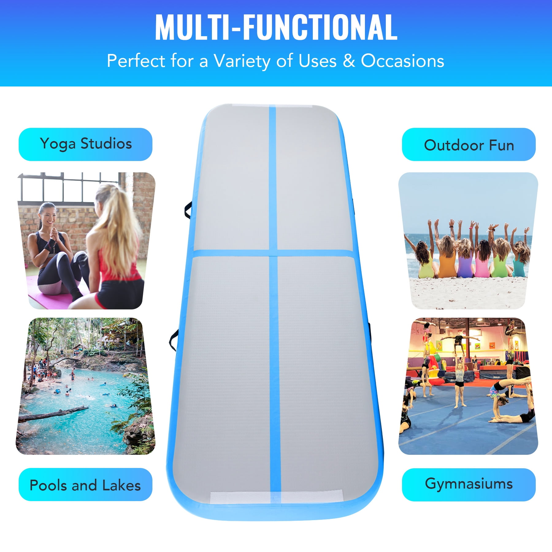 Growthrill Inflatable Gymnastics Mat Air Track Floor Mat Water Buoyancy with Electric Pump Blue
