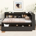 thumbnail image 3 of Harper & Bright Designs L-shaped Corner Bed Twin Size with Bookcases and Drawers, Wood Daybed with Power Outlets and USB Charging Ports, Espresso, 3 of 12