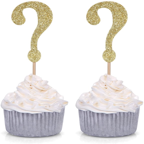 12pcs Gold Glitter Question Mark Cupcake Toppers Gender Reveal Party Decors