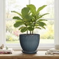 thumbnail image 7 of Wliror 8 Inch Retro Blue Ceramic Plant Pot with Drainage – Vintage Round Planter for Indoor Plants, Succulents, Herbs, 7 of 7