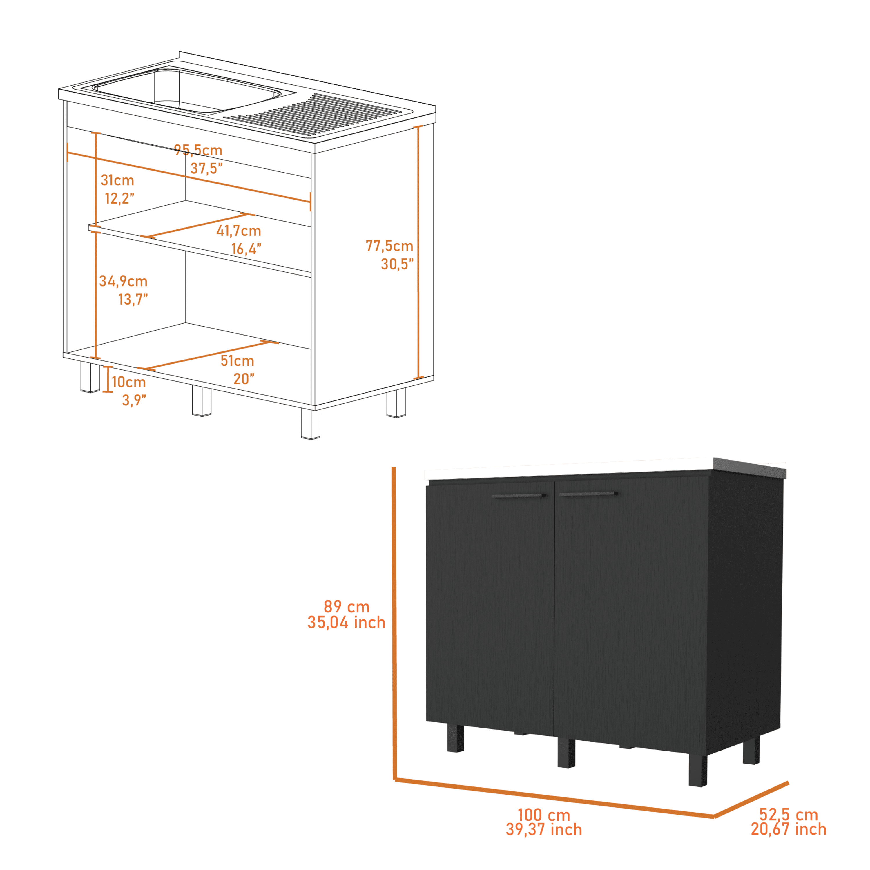 Rainlex 39" Freestanding Utility Sink Cabinet with Stainless Steel Countertop, Double Utility Basins, Soft-Close Storage Doors