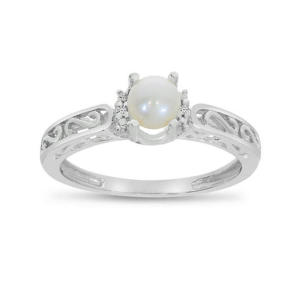 10k White Gold Freshwater Cultured Pearl And Diamond Ring