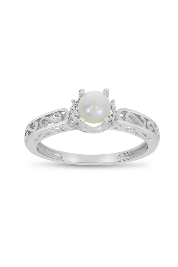 10k White Gold Freshwater Cultured Pearl And Diamond Ring