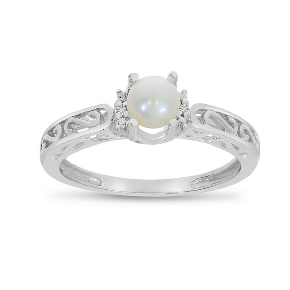 14k White Gold Freshwater Cultured Pearl And Diamond Ring