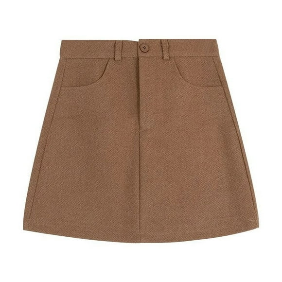 American Sle Coffee Color Skirts Anti-exposure Woolen Skirt Women's Autumn High Waist Slimming Hip Skirt Black A Word Short...