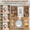 thumbnail image 3 of Vanity Desk with Mirror and Lights, Glass Top Vanity Desk with Sliding LED Mirror & 3-Color Lights, Makeup Dressing Table with Storage Drawers, Rainbow Glass Cabinets, USB/AC Outlets - Natural, 3 of 6