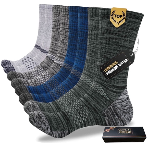 FREEYOKA 4 Pairs Men's Cushioned Crew Work Socks,Moisture Wicking Athletic Boot Socks for Hiking Sports Running