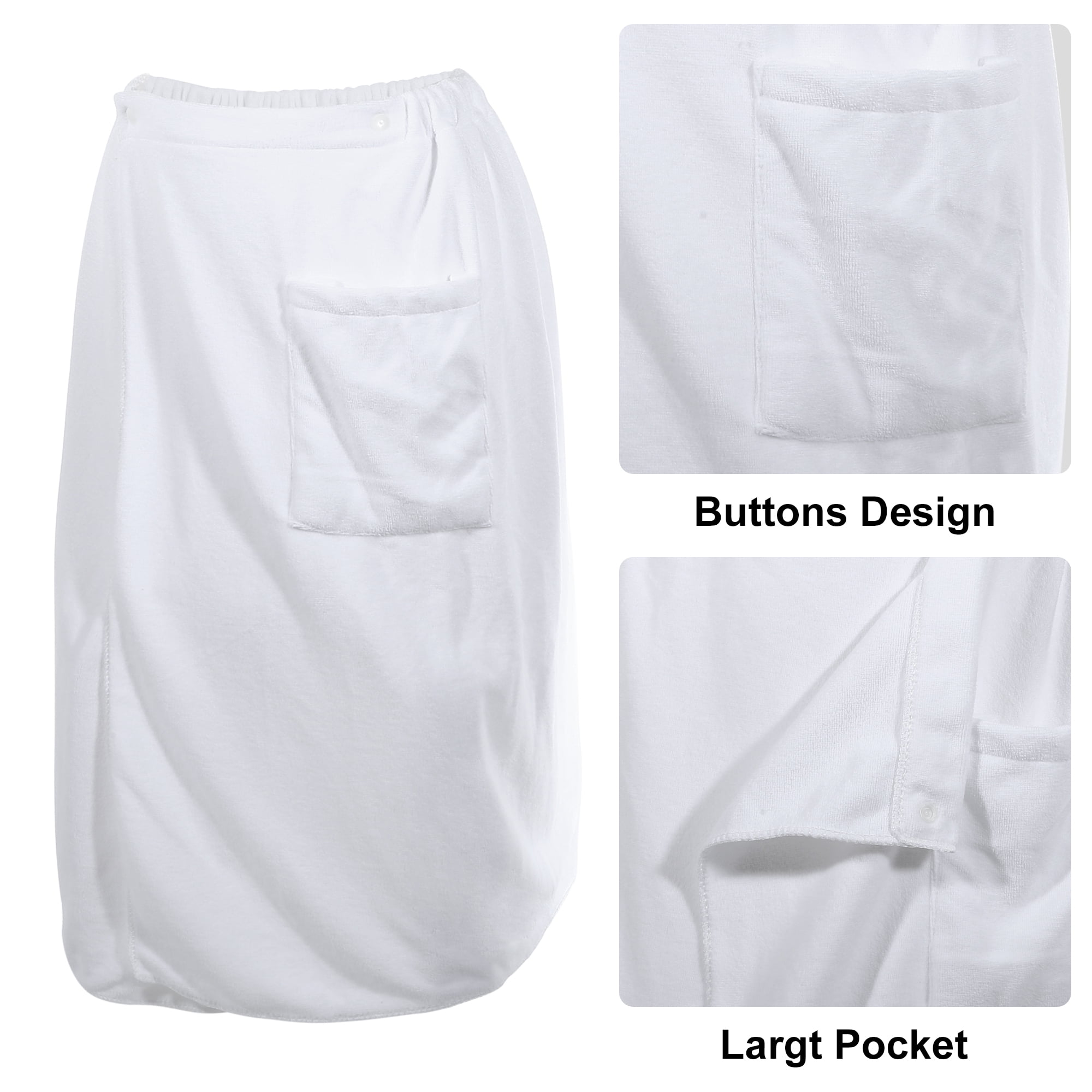 Unique Bargains Men's Bath Wrap Towel Adjustable Robes 2 Pcs White 27.56"x55.12"