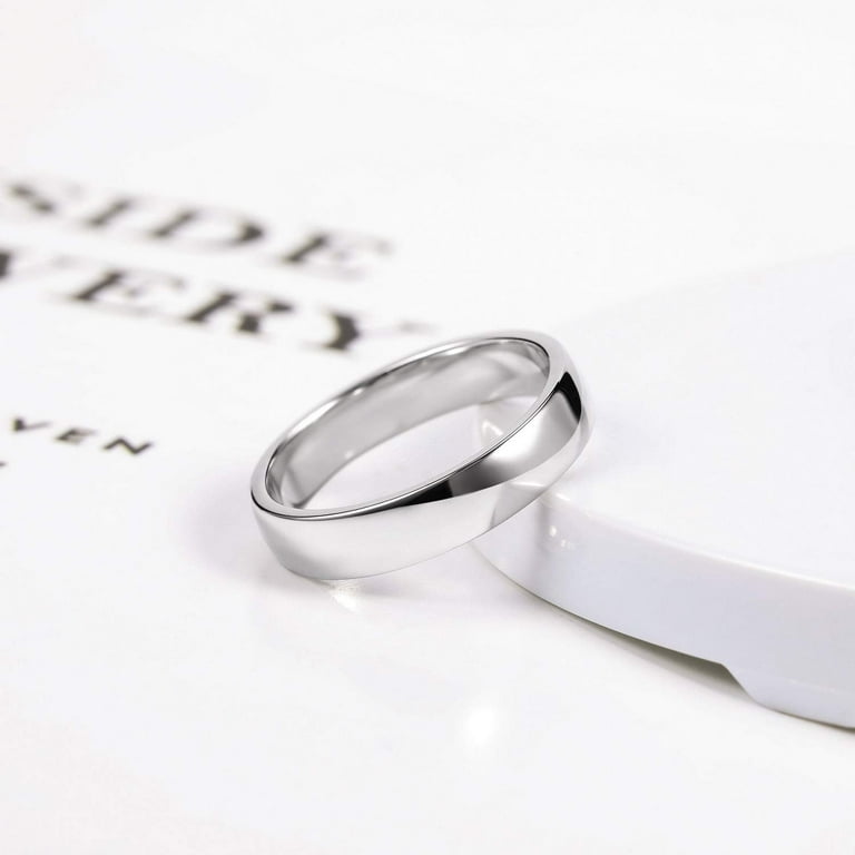 Wedding Band Ring 6mm Wide Polished Rhodium on Sterling Silver Nontarnish