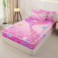 thumbnail image 2 of Castle Fairy Glitter Mermaid Tail Tile Zipper Twin Comforter Sets with Fitted Sheet and 2 Pillowcases,Starfish Shell Pastel Scale Seamless Print Zipper Bedding Set,Hot Pink,Pink Reversible,4-Piece, 2 of 6