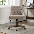 thumbnail image 2 of Swivel Office Chair, Modern Linen Fabric Vanity Chair, Home Height Adjustable Task Chair, Comfy Upholstered Desk Chair with Soft Back, Accent Chair for Bedroom, Living Room, Brown, D8039, 2 of 10