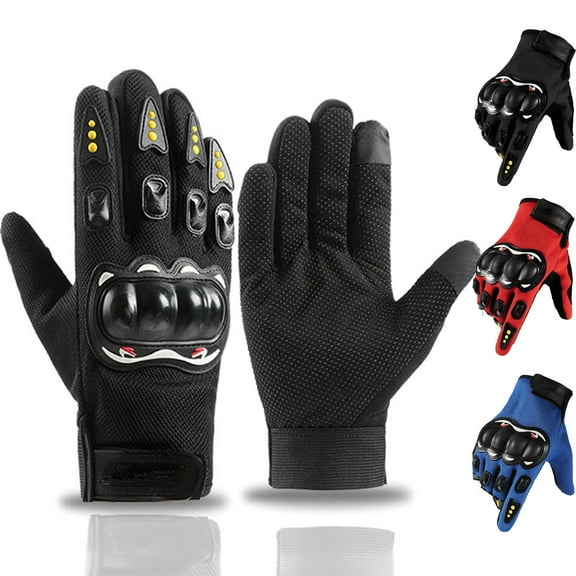 Motorcycle Riding Gloves with Hard Shell Knuckle Protection | Breathable Full-Finger Gloves | Anti-Slip Palm Grip | Flexible Joint Armor | 1 Pair