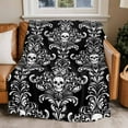 thumbnail image 4 of Black Horror Halloween Throw Blankets, Vintage White Skull Pattern Soft Fleece Blanket Decorative for Home Sofa Couch Chair Living Bedroom, 32x48 Inches,, 4 of 8
