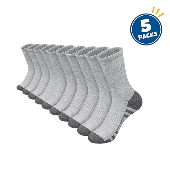 ClodeEU Men's Cushioned Crew Athletic Socks 5 Pairs Pack, Breathable Pro Series Crew Socks, Moisture-Wicking Cushion Sock, 5-Pack