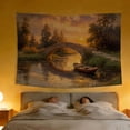 thumbnail image 6 of FLASHLUMI Sunset River Bridge Tapestry 80"x60", Vintage Oil Painting Style Wall Hanging, Scenic Decor for Bedroom Living Room, 6 of 8