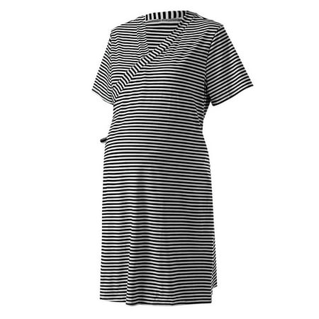 Jchiup Women Pregnant Wrap Short Sleeve Stripe Labor Delivery Nursing Hospital (Best Clothes For Labor And Delivery)