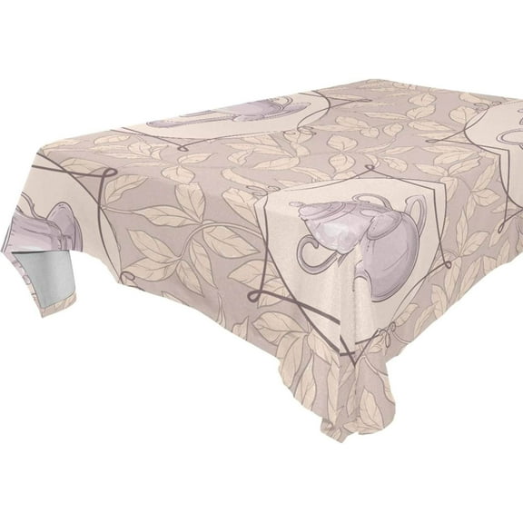 SKYSONIC 60"x120" Square Tablecloth with Tea Time Vector Prints, Anti-Wrinkle and Smooth Table Cloth for Kitchen/Home Party Decoration