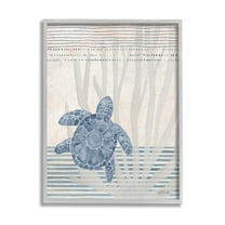 Stupell Industries Nautical Sea Turtle Patterned Stripes Graphic Art Gray Framed Art Print Wall Art, Design by Katie Doucette