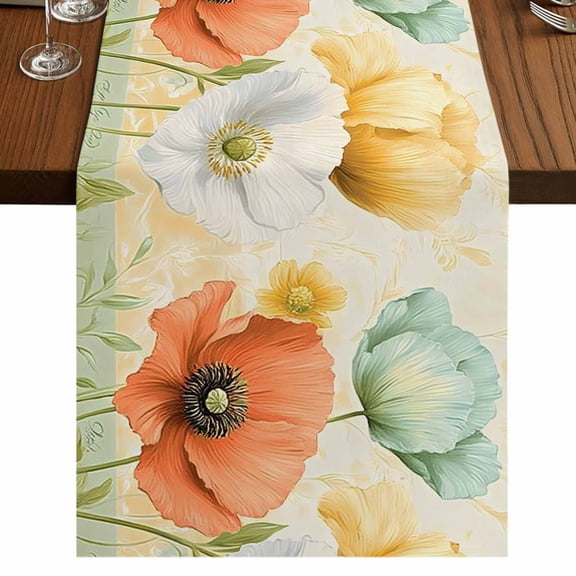 Retro Spring Floral 60 Inch Table Runner, Watercolor Elegant Summer Flowers Farmhouse Dresser Scarf Cotton & Linen Tablerunner for Dining/Kitchen Island/Holiday Party Décor 13" x 60"