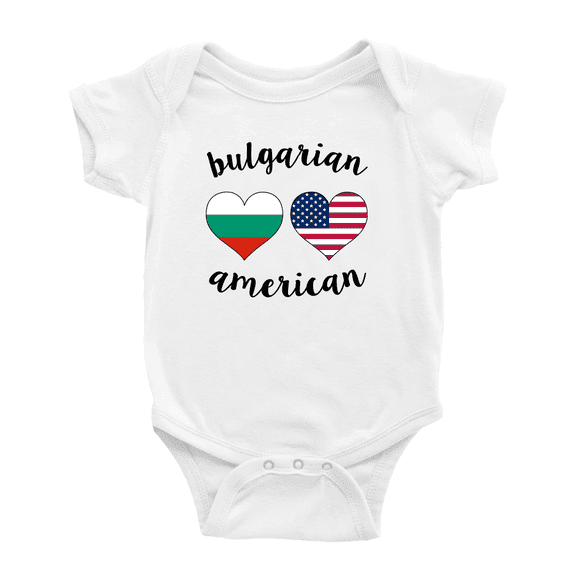 Bulgarian American Flag Two Hearts Cute Baby Bodysuit (White, 0-3 Months)