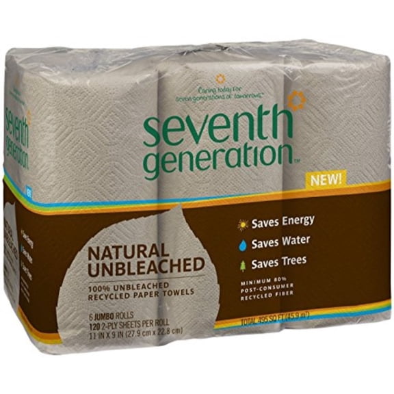 Seventh Generation Natural Unbleached 100% Recycled Paper Towel Rolls, 11 x 9, 120 SH/RL, 6 RL/PK