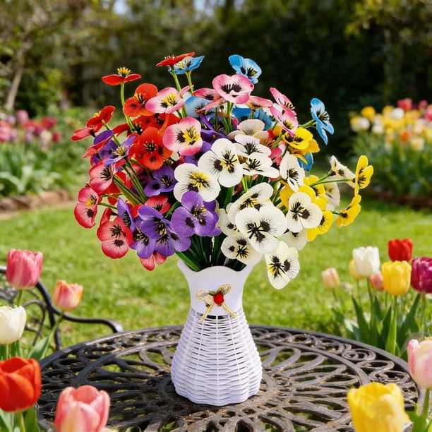 Decoraciones De Plástico 1 unidad de flores artificiales de plástico azul con forma de pensamiento,ideales para la decoración del hogar y bodas. Rkxzt