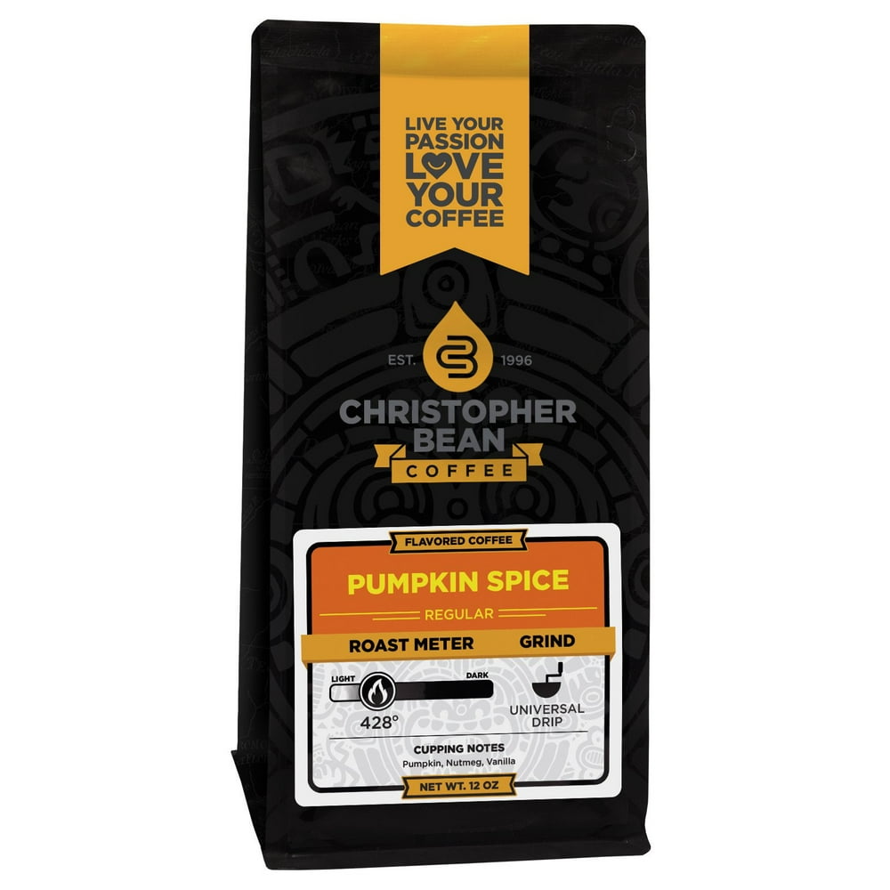 Christopher Bean Coffee Pumpkin Spice Flavored Decaf Ground Coffee, 12