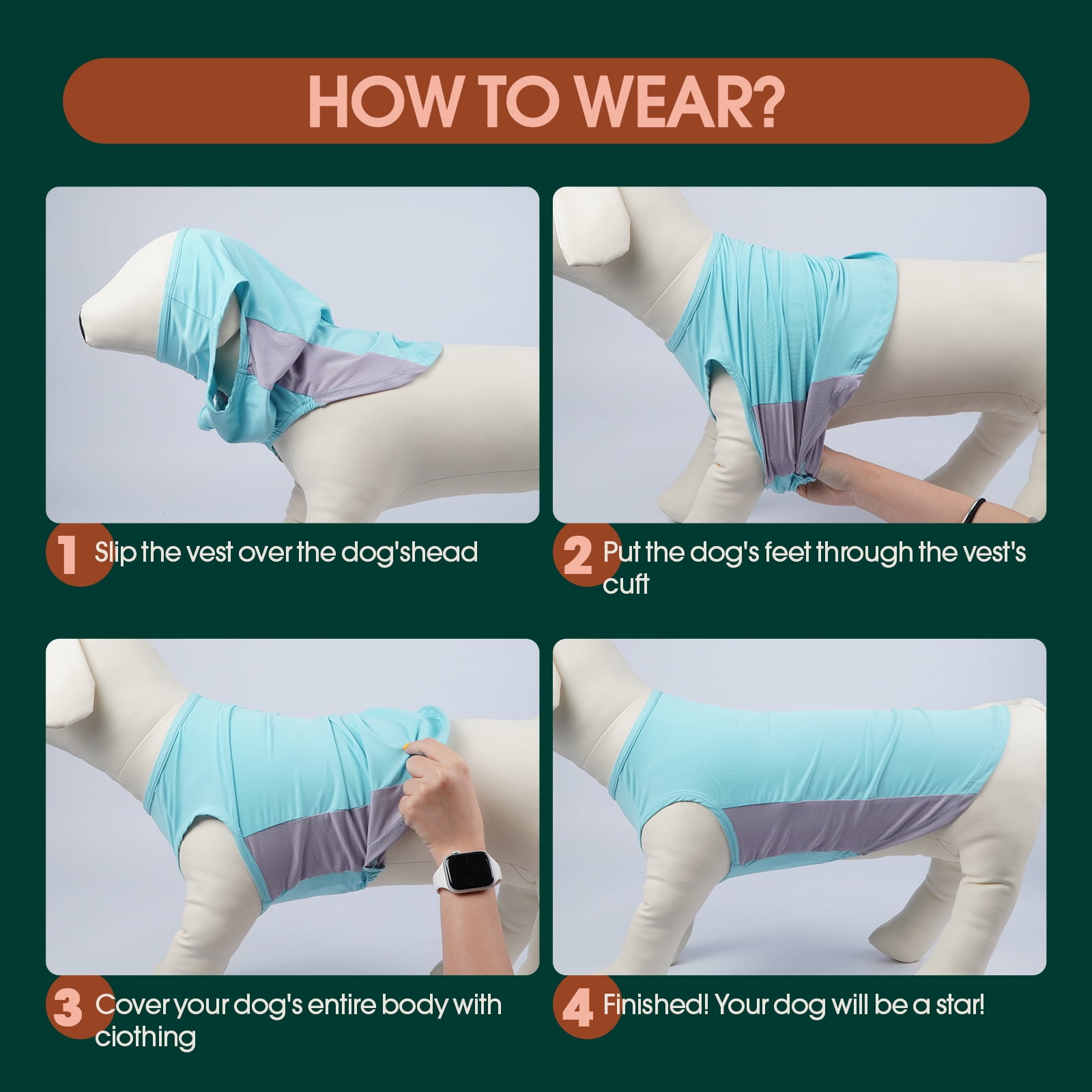 Kuoser Dog Cooling Shirt Breathable Soft Dog Cooling Vest for Summer, Blue, XS
