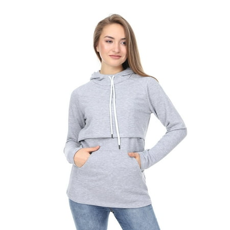 

LVMA4520 - Nursing Maternity Hoodie / Sweatshirt Fall Winter Pregnant Breastfeed Casual Full Sleeve Daily Homewear