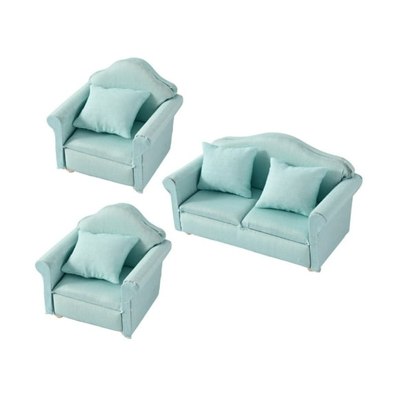 AOOOWER 3Pieces Miniature Living Room Sofa Set with Throw Pillow for 1/12 Dollhouses Furniture Craft Model Project Scene Display