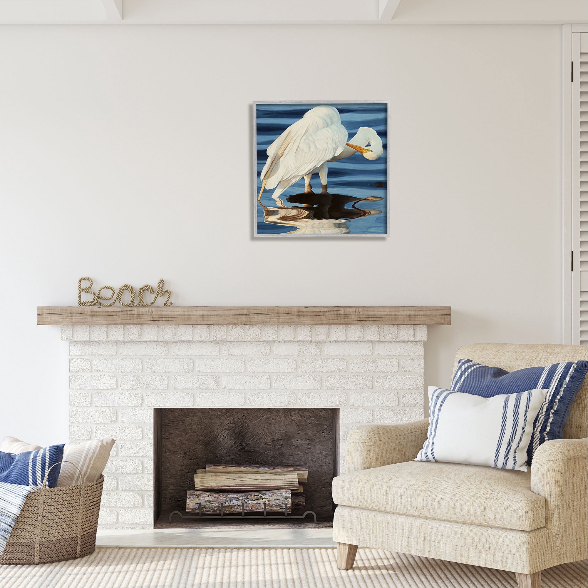 Stupell Industries Crane Bird Preening Animals & Insects Photography Gray Framed Art Print Wall Art, 24 x 24