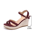 thumbnail image 4 of Wine Ladies' Comfortable One-Strap Wedge Sandals Open Toe Round Toe Cushioned, 4 of 9