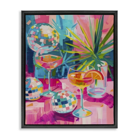 Stupell Industries Dazzling Disco Cocktails Food & Beverage Painting Black Floater Framed Canvas Art Print Wall Art, 17 x 21
