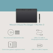جهاز لوحي للرسم الكبير Wacom PTK870K0A Intuos Pro مع قلم Wacom Pro 3، أسود