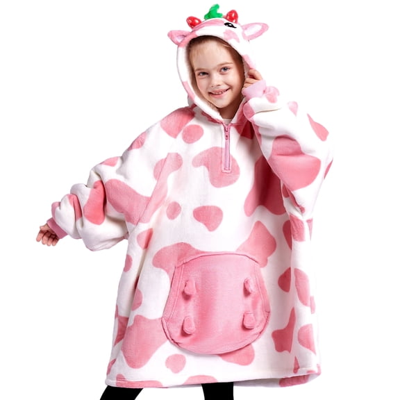 Joyfy Kids Wearable Blanket Hoodie, Warm and Cozy Flannel Sweatshirt for Gilrs and Boys Christmas Birthday Gifts